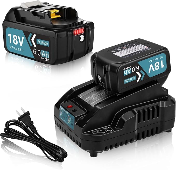 互換バッテリー充電器 リチウムバッテリー18v 2個付き　3点セット　送料無料 Amazon.co.jp: Powayup 互換 マキタ 18v バッテリー 充電器セット