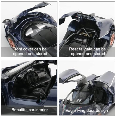 Image of 1 /32 Pagani Huarya Roadster Exclusive Alloy Metal Pull Back Die-Cast Toy Car with Openable Doors & Light Music Collectible Sound Light Toy for Kids Best Birthday Gift (Blue)
