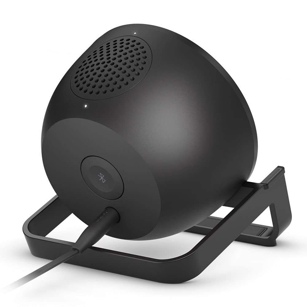 Belkin Chargeur à induction Stand et enceinte (recharge sans fil, enceinte Bluetooth, recharge pendant l'écoute de musique, le streaming de vidéos et le lancement d'appels vidéo, noir)