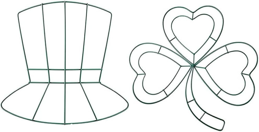Amosfun St Patrick's Day Decoration 2pcs Four-leaf Hoop Wrought Iron Metal Pendant DIY Wreath Frame
