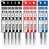 Pentel XZRN4-10AMZ Rollerball Pen Refill, Flowtune 0.4mm, 5 Black, 3 Red, 2 Blue