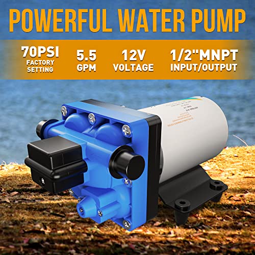 Snowyfox Rv Water Pump 12V 5.5Gpm Water Diaphragm Pump Self-Priming, 70Psi Fresh Water Pressure Pump With Automatic Switch For Rv Camper Garden Sprinkler Faucet #TOP6