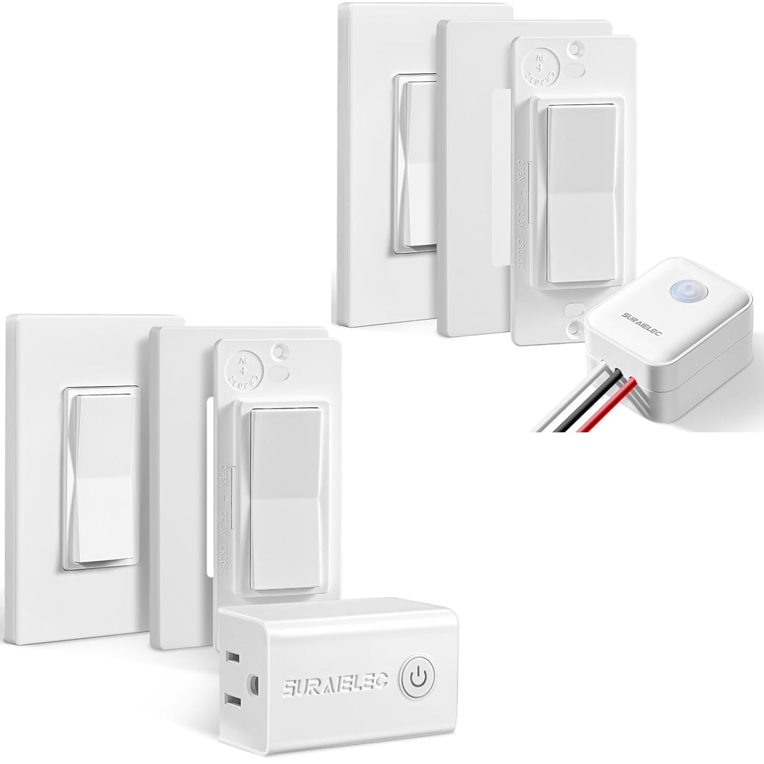 SURAIELEC Wireless Light Switch and Receiver (4 Wall Switches+1 Outlet+1 Receiver Kit)