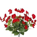 GhuaH 2 Pcs Artificial Flowers for Outdoors Hibiscus Faux Impatiens Outdoor Planters Red Artificial Tropical Flowers Realistic UV Resistant Silk Flowers for Outside Front Porch Spring Summer Decor