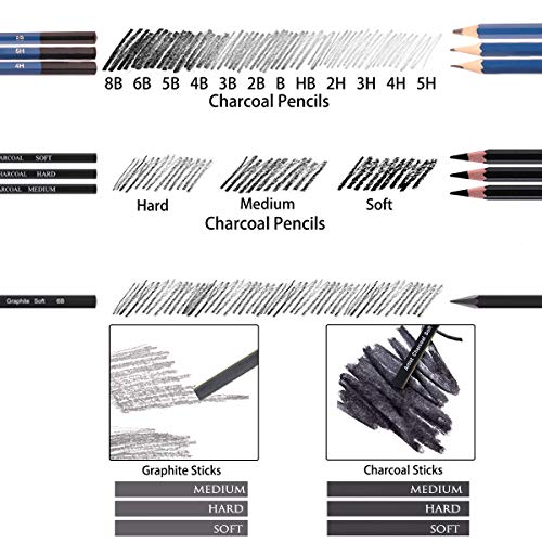 ADAXI Drawing Pencils with Sketch Book 50 Pages, 35 Piece Sketch Pencils Professional Drawing Kit in Zipper Case, Sketching Art Set with Graphite Charcoal Sticks Tool for Adults Kids All in One Case