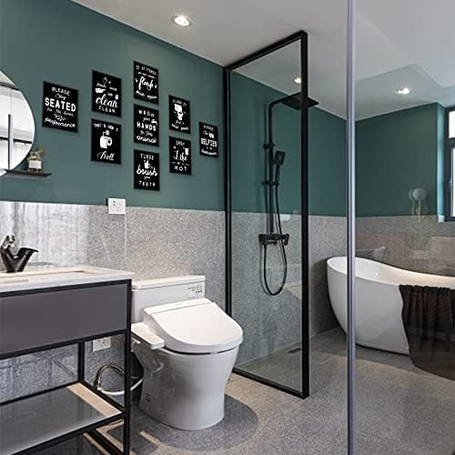 SUPERDANT 9 PCS Bathroom Theme Unframed Canvas Prints Black & White Bathroom Quotes Hint Painting Decorative Wall Art Pictures for Toilet Bathroom Wall Preppy Room Decor 25x20cm
