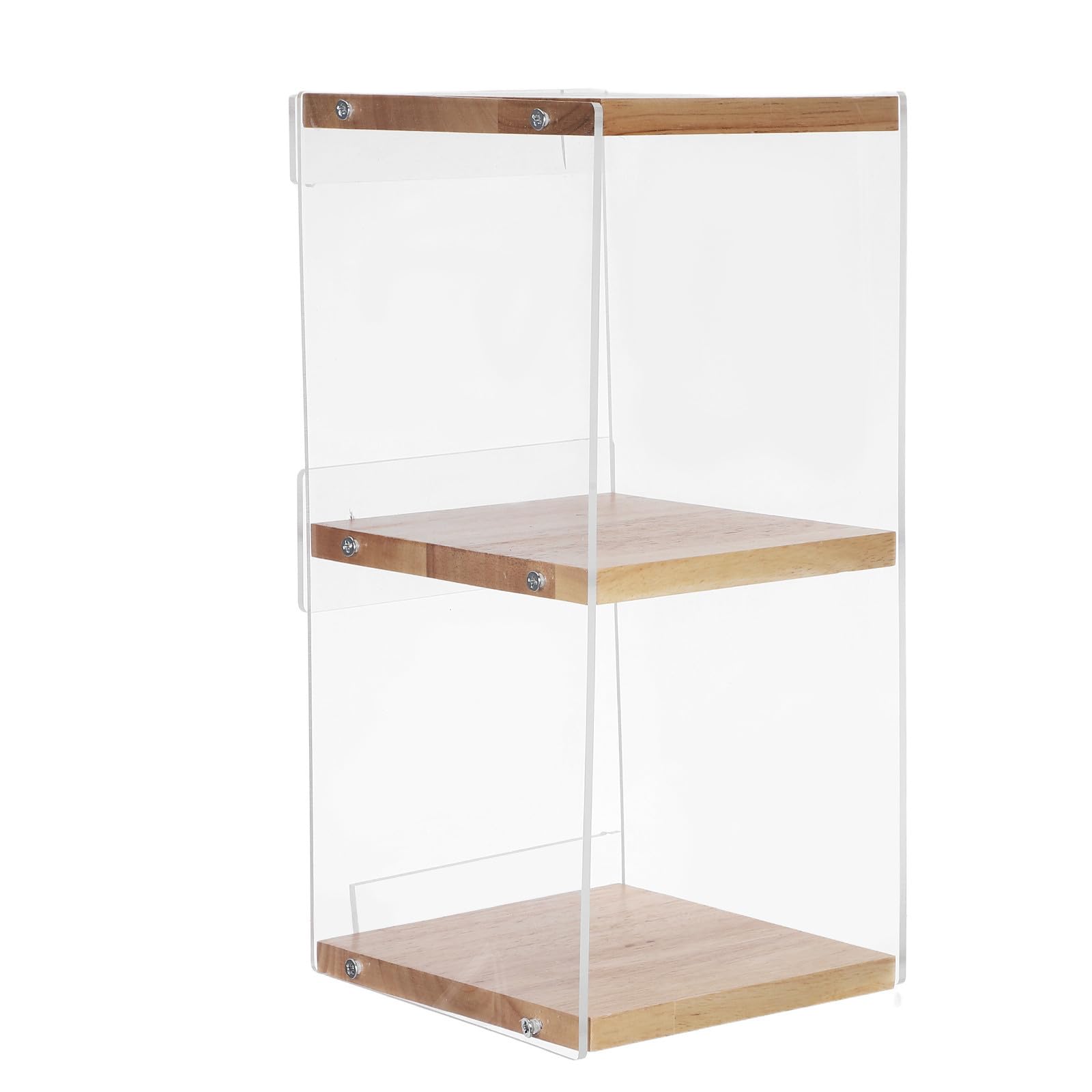 Estante de Acrílico y Madera de Almacenamiento Transparente de 2 Niveles Organizador Resistente y Ahorrador de Espacio para Dvd y Discos para Oficina y Hogar