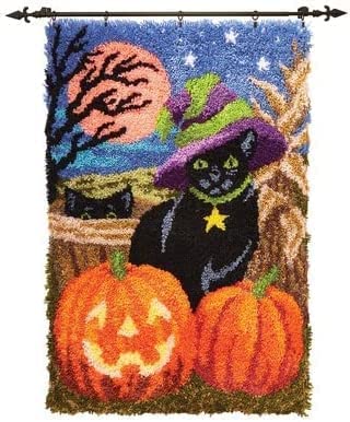 ROCKY&CHAO Myriad Choices Latch Hook Rug Kits, Pumpkin Monster DIY Latch Hook Rug Making Kits for Adults Kids Cross Stitch Kits Rug Making Home Decor 50x38cm — image 1