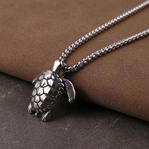HZMAN Health Longevity Sea Turtle Stainless Steel Marine Life Pendant Men's Women's Beach Style Necklace 22 + 2 Inch Chain4