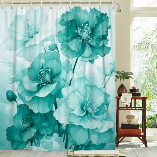 Rideau de douche vert 183x183 cm imperméable à motif floral