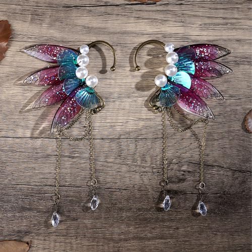 Freshme Fairy Elf Ear Cuffs - Fairy Wings Elf Cuffs Crystal Dangle Ear Cuffs Elf Wrap Crawlers For Women Christmas Renaissance Halloween Custome Cosplay Wedding Accessories thumb #3