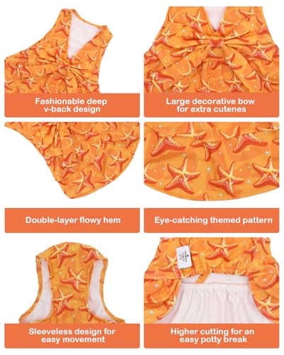 Image of CuteBone UPF50+ Dog Dresses for Small Dogs, Summer Sleeveless Deep V-Back Pet Dress with Big Bow, Breathable Swimwear Fabric, Cooling Stretchy Puppy Clothes for Outdoor Wedding Party Beach DV07S