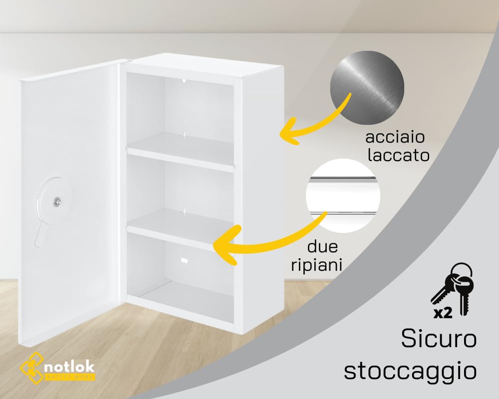Cassetta Di Sicurezza A Parete In Metallo Per Primo Soccorso E Medicine - Armadietto Bianco Con Serratura, A Prova Di Bambino E Animali