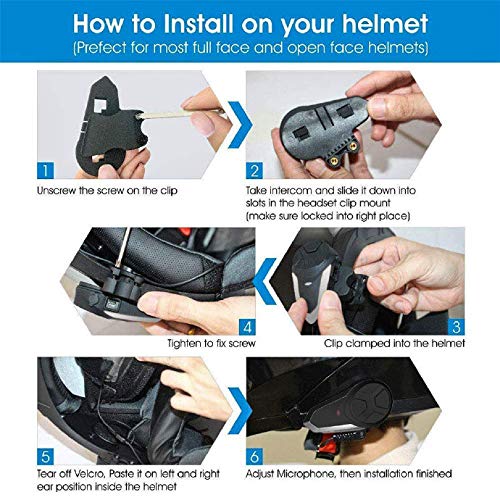 2 x BT-S3 Motorcycle Intercom Bluetooth Helmet Headset Communication Systems Kit, QSPORTPEAK Support 2-3 People Connection 1000M Waterproof Motorbike Interphone Suit for Riding/Skiing - 2 Pack