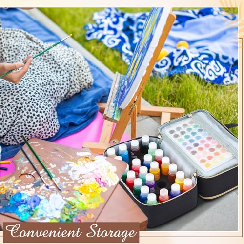 Image of Abbylike Acrylic Paint Organizer Case for up to 56 Bottles (2 Oz) Double Layer Art Supply Storage Bag Alcohol Ink Storage Paint Carry Case with Foam Insert and Inner Pocket(Black)