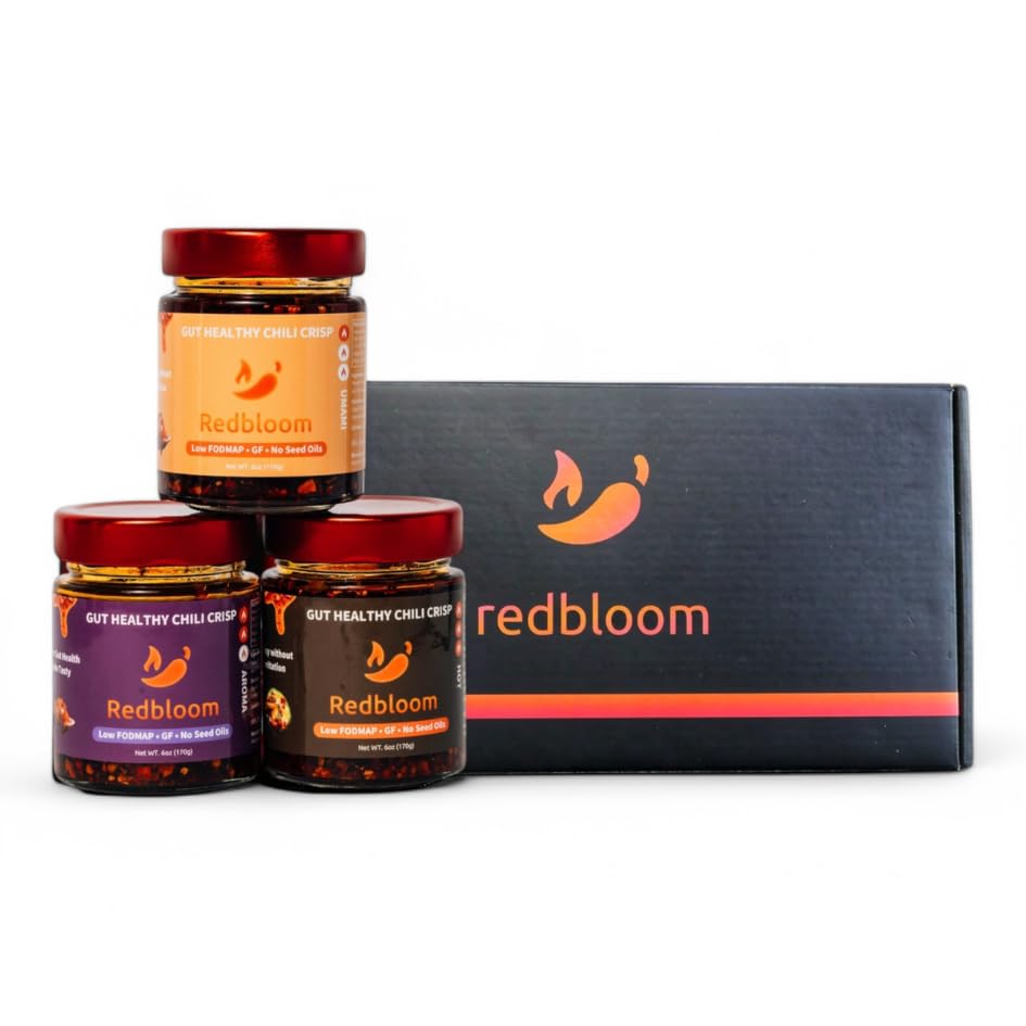Redbloom Gut-Healthy Chili Crisp - Organic Chili Oil, No Seed Oils, Low-Fodmap, Vegan, Crunchy Hot Sauce, Good on Everything, 18oz (Pack of 3) - Starter Pack