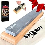 SHARFT, pietra per affilare naturale dei Pirenei, equivalente a grana 1000 + base in legno. Pietra per affilare 300 mm. Affilacoltelli da cucina, ecc. Affilacoltelli professionale. PRODOTTO IN FRANCIA