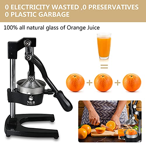 N&B Nice&Bravo Professional Citrus Juicer Commercial Grade Manual Hand Press Orange Squeezer Heavy Duty Orange Juicer Metal Lemon Squeezer Premium Quality Upgrade,Dark Black #TOP2