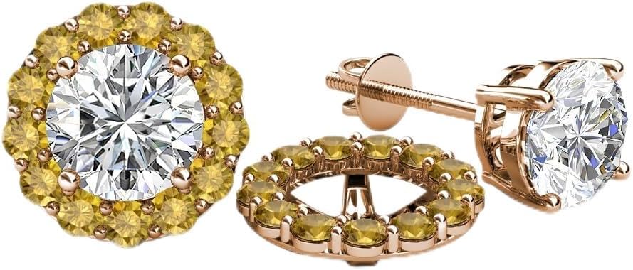 Round Citrine 0.57 ctw Halo Jackets for Stud Earrings in 14K Rose Gold
