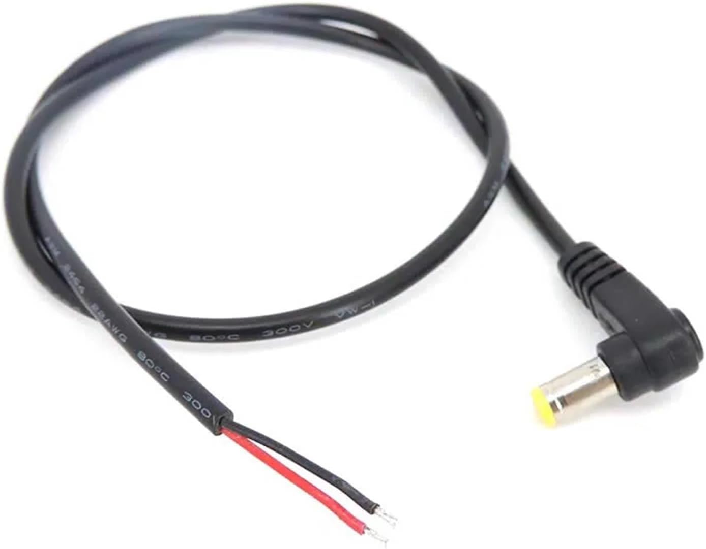 25cm 0.5m DC Male Power Pigtail 5.5x2.1MM 22AWG 3A Right Angle 90 Degrees 2pin Wire Cable Black Charging Connector Elbow(50cm,1pc)