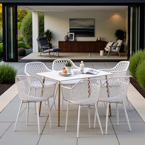 buybyroom Gartenstuhl 4er Set, Outdoor Stuhl mit Armlehne, Armlehnensessel Loungesessel Lehnstühle, Gartenstühle 120 kg belastbar, Weiß