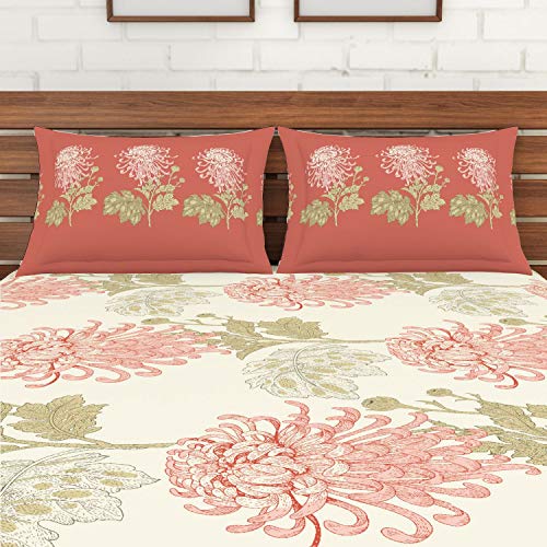 Image of Spaces Atrium 100% Cotton King Size Fitted Double Bedsheet with 2 Pillow Covers - Citrus