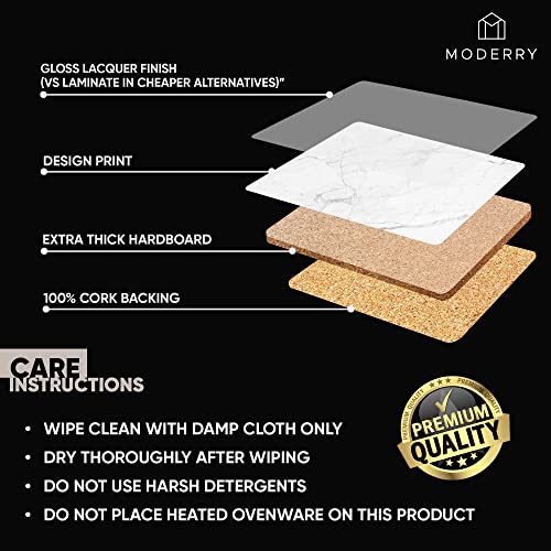 Moderry Set Of 4 Heat Resistant Cork Placemats For Dining Table With Free Set Of 4 Matching Drink Coasters Marble Design 16 X 12 Inches Cork Backed Hard Placemats (White Marble) #TOP4