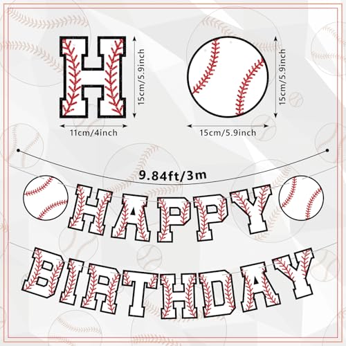 Image of Supervitae Happy Birthday Banner Baseball, Baseball Birthday Banner, Baseballs Party Hanging Decorations Sport Theme Party Supplies for Baseballs Player Gift Sport Parties Favors Decoration