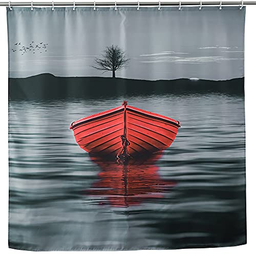 Rot und Schwarz Duschvorhang, mystische Szene, gruselige Duschvorhänge für Badezimmer, Stoff, Badezimmer-Dekor-Set mit 12 Haken, 183 x 183 cm, Schwarz / Rot Cover