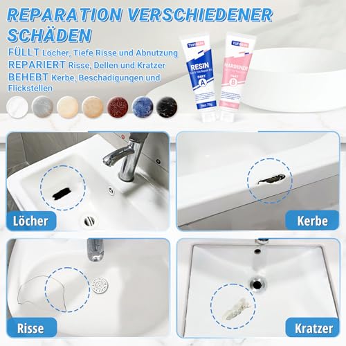 Badewannen Reparaturset Weiß 140g (Farbübereinstimmung), TUFINEIN Emaille Reparaturset für Porzellan, Keramik, Acryl, Reparatur von Rissen, Sprüngen und Löchern auf Fliesen/Waschbecken/Duschwanne