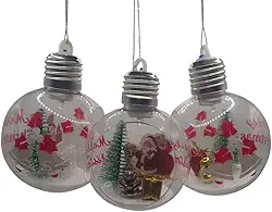 Kit 3 Bolas Decorativa Enfeite Pendurar Árvore de Natal Iluminada com Led e Miniaturas internas