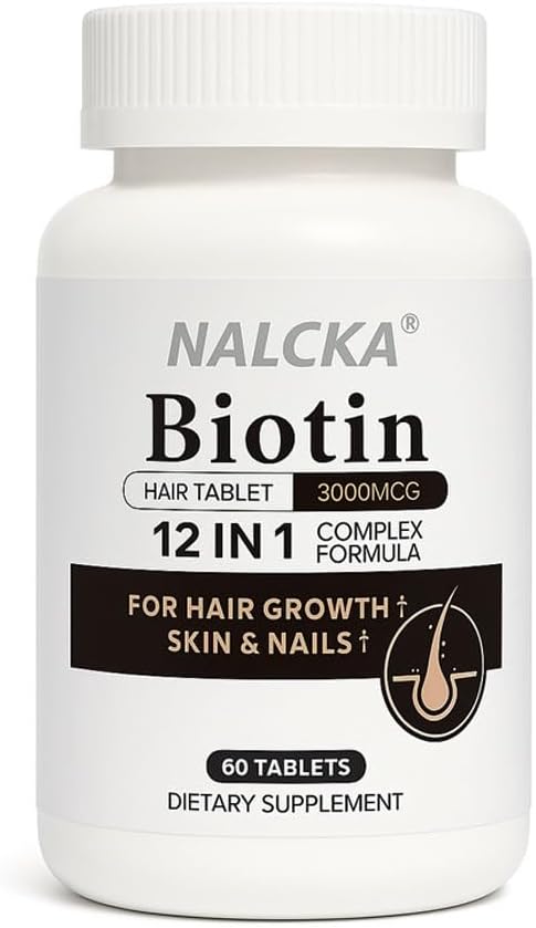 Biotin Vitamin Supplement, 12-in-1 Beauty Formula Supplement, Containing Biotin 3000mcg, Keratin, Dietary Supplements for Healthy Hair, Skin, and Nails, Gluten Free, Quick Release, 60 Tablets