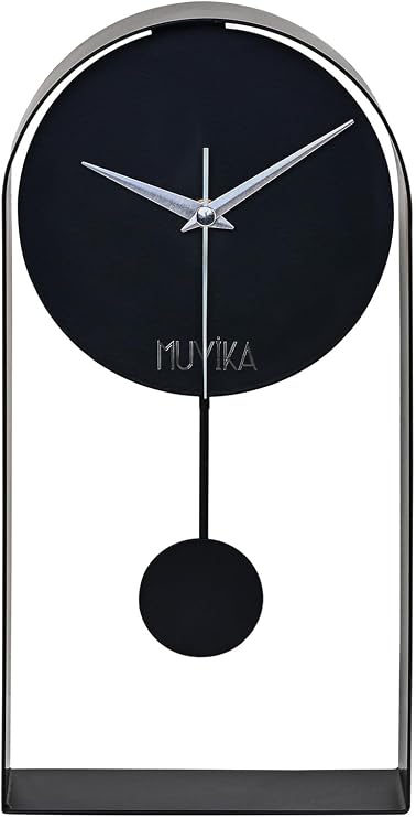 Muyika Table Clock Pendulum Metal Black Color Silent Mechanism Decorative Modern Design 32X16Cm Mms Myk3000-1