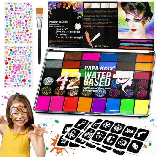 SINAYREK Kinderschminke Set 42 Farben Schminkfarben Schminkpalette Waschbar Face Paint Bodypaint Schminkset Ideal Kinder für Halloween Karneval Make-up Fasching