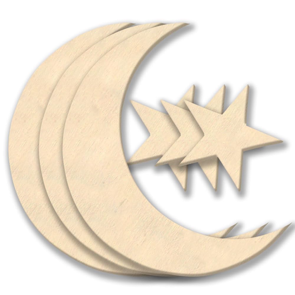 The Crafts Outlet 4-in Family of Wood Shape 4mm Thick Shape (Moon and Star) Medium Unfinished Plywood, 3-Pack