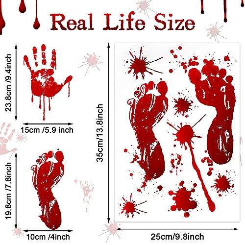 6 Pieces Halloween Bloody Handprint Footprint Decorations Set Include Bloody Shower Curtain Bloody Handprint Door Mat And Halloween Handprints Footprints Window Clings For Halloween Bathroom Decor #TOP17