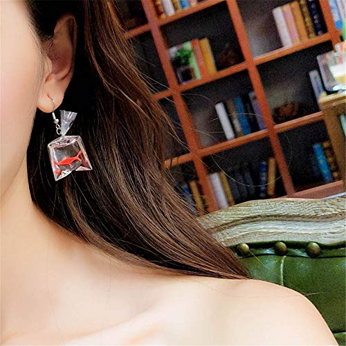 Image of Funny Goldfish Earrings,Water Bag Shape Dangle Hook Earrings Charm Jewelry Gift Earrings for Women-2 Pairs(One Red& One Yellow), Resin