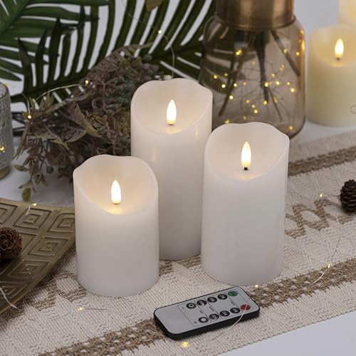 Image of LUSHARBOR Flameless Candles with Remote, Battery Operated Wax LED Flickering Candles - Set of 3 (White) with Timer for Home Decor, Perfect for Christmas Party White