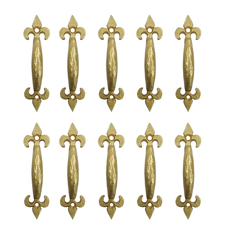 Adonai Hardware "Nethaniah Brass Cabinet Pull Handles (4" x 10 Pack, Satin Brass) for Vintage Wooden Barn Doors, Gates, Closets, Furniture, Drawers, Cupboards, Wardrobes and Sheds