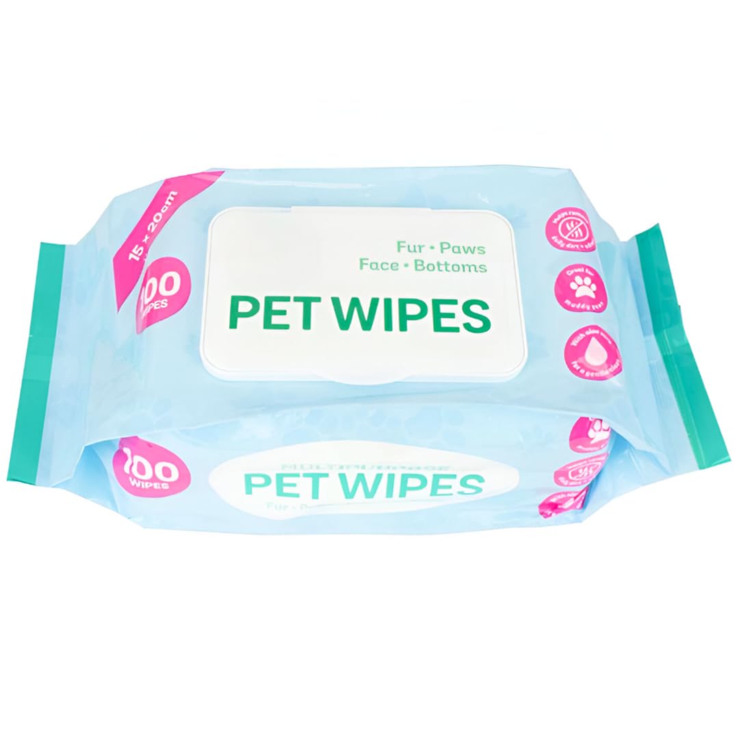 Navoys Pack of 100 Pet Wipes - Pet Supplies, Dog Cleaning Wipes, Aloe Vera Kitten Wipes, Resealable Pack, For Cleaning Pets Face, Ears & Body