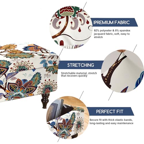 Image of FUANGUI Ottoman Cover Stretch Storage Ottoman Bench Slipcover Jacquard Folding Storage Bench Ottoman Cover Footrest Stool Slipcover Footstool Protector Cover with Elastic Bottom Fit Length,Medium