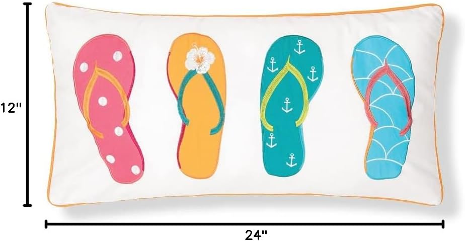 C&F Home 4 Flip Flops Pillow Beach Summer Beach Sandals Tropical Decor Decoration Embroidered Throw Pillow 12" x 24" for Couch Chair Living Room Coastal Bedroom Beach House 12" x 24" Blue