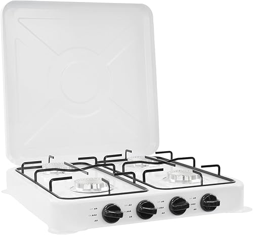 Estufa de gas natural de 4 quemadores, estufa portátil para acampar con válvula reductora de presión y protectores contra el viento para RV,