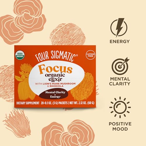 Image of Four Sigmatic Lion's Mane Focus Elixir Mushroom Coffee Alternative | Organic Lion's Mane Mushroom Powder,Rhodiola & Rose Hips | Immune & Memory Support-| Paleo-|,20 Count (Pack of 2)