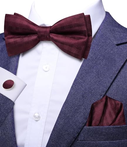 Image of Hi-Tie Bow Ties for Men Pre-Tied Pocket Square with Cufflinks Mens Bowtie Sets for Wedding Formal Party