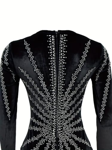 Image of PORRCEY Women's Sexy Rhinestone Lace Sheer Mesh Formal Evening Dress
