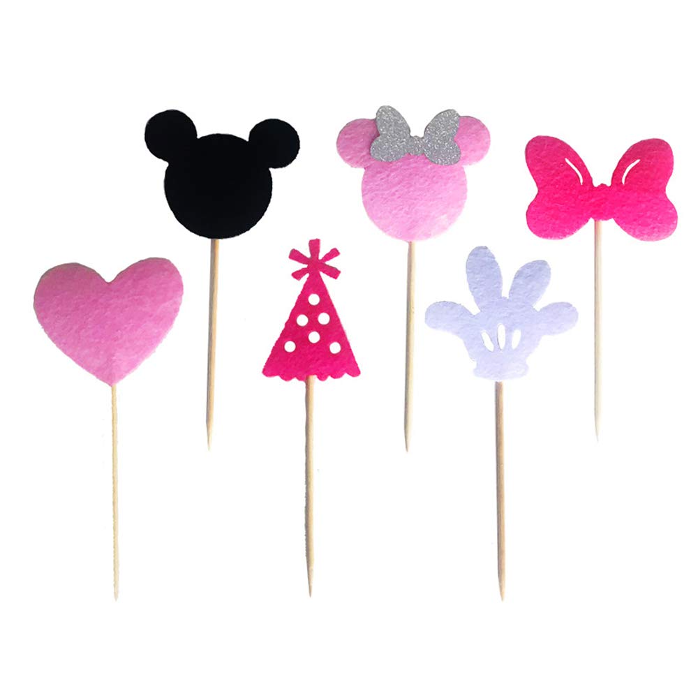 Hongkai 24PCS Cake Toppers Kids 1st Birthday Baby Shower Gender Reveal Happy Birthday Wedding Decorations Supplies Cupcake Topper Party