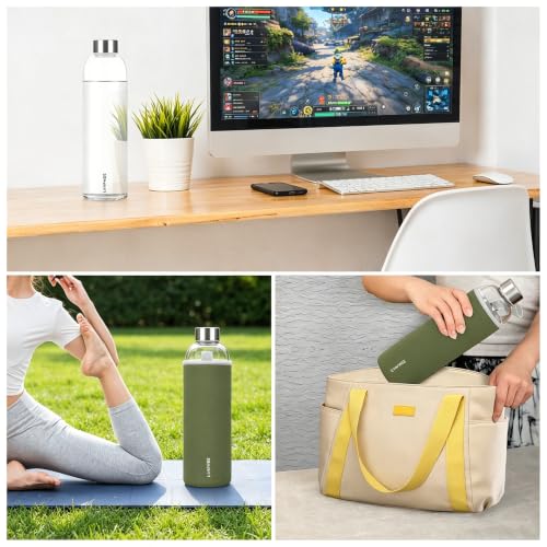 Image of Glass Water Bottle 32 oz with Lid and Neoprene Sleeve