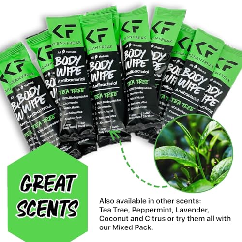 Image of The Klean Freak Body Wipes - 12 count Individually Wrapped | Showerless Body Wipe for Women & Men | Sustainable Bodywipes for Gym, Travel, Camping | Tea-Tree