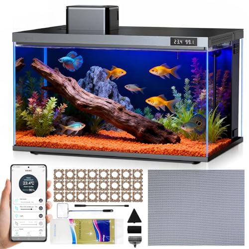 Fish Tank, 10 Gallon Smart Fish Aquarium Kit, Includes Quiet Pump, Filtration and LED Lighting,...